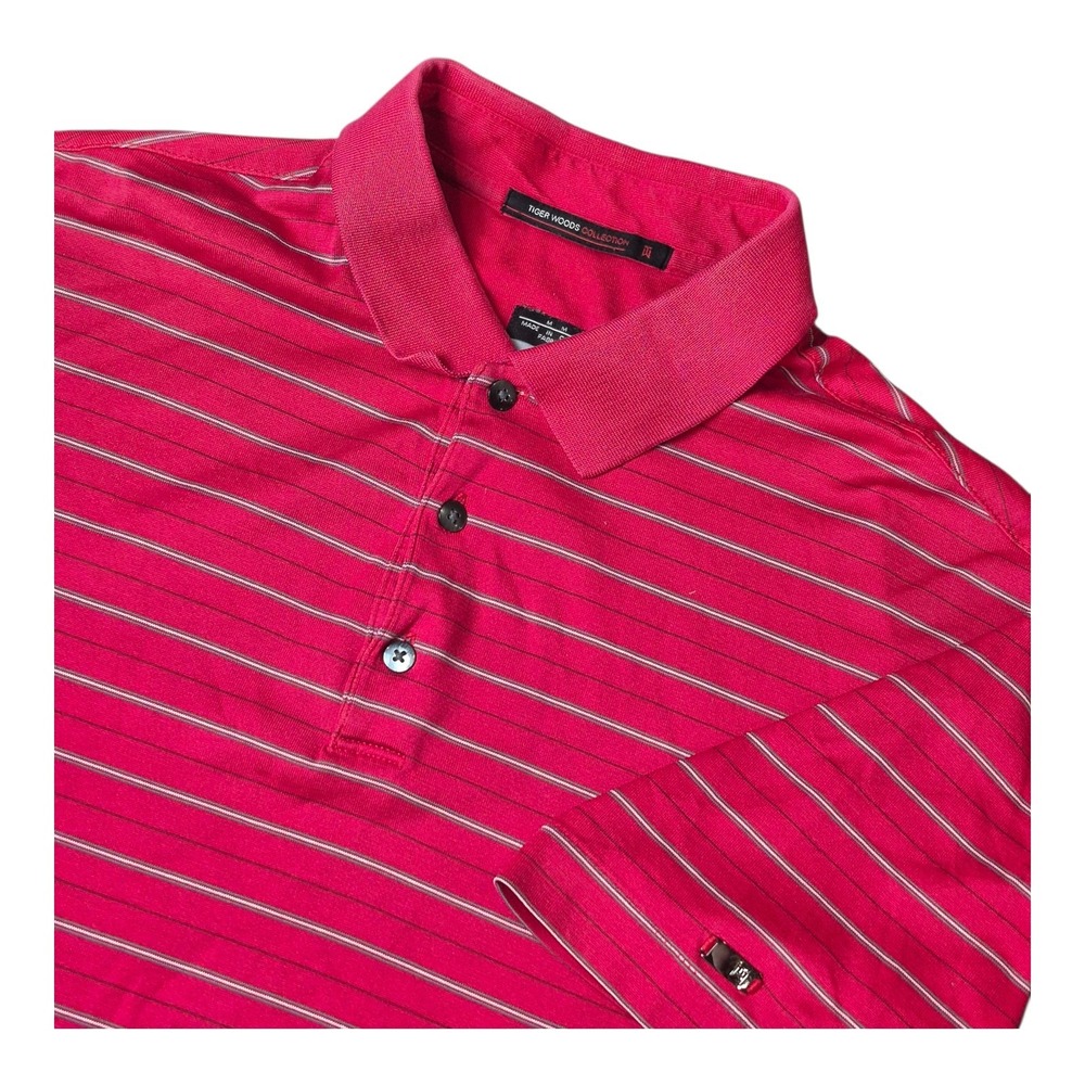 Nike Dri-Fit Tiger Woods Polo Red Striped Golf Shirt‎ Athletic Men's M